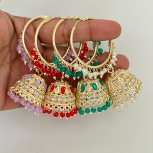 Vergoldete Perlenohrringe/Traditionelle ethnische Creolen/Bali Ohrring/Trendy/Statement Ohrringe/Bali Jhumka/Brautschmuck/Pakistan/Punjabi