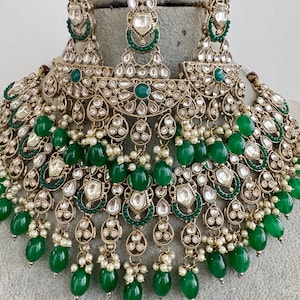 Emerald Antique Polki Kundan necklace set/Kundan Necklace/Statement necklace/Indian/Punjabi Necklace/Pakistani Jewelry/Bridal necklace/