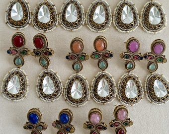 Boucles d'oreilles multi-pierres naturelles inspirées de Sabyasachi, Moissanite Kundan non coupées, Boucle d'oreille victorienne, Boucle d'oreille de créateur, Cadeau pour elle Longueur 2,6 pouces