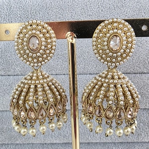Restocked dull Gold plated Polki Jhumka/stone Jhumka/Indian Jewelry/Pakistani/Punjabi/Indian/Statement earring/Bridal earring/Indian wedding