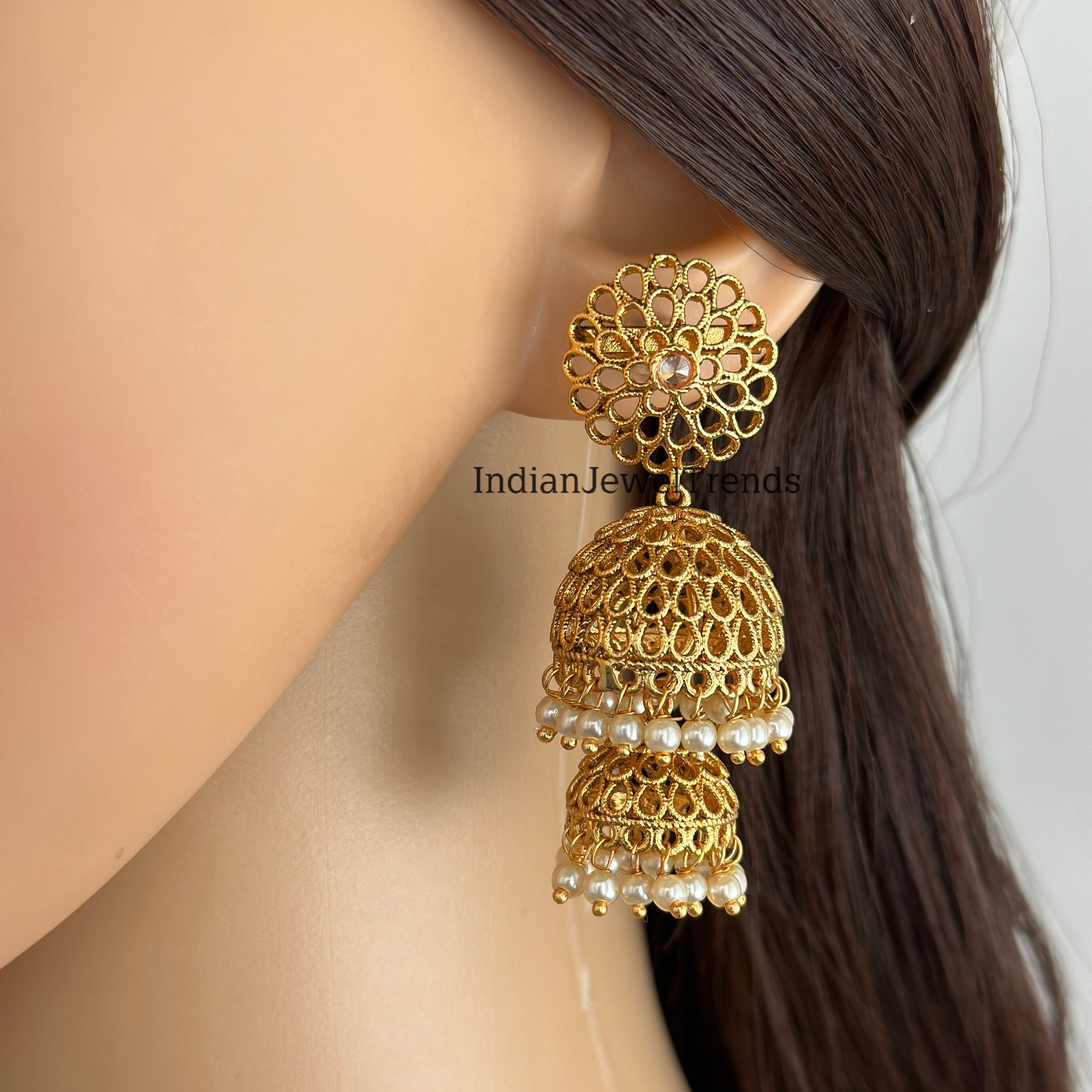Light Weight Gold Earrings Designs  Gold Jhumka Earrings  Daily Party  Wear Gold Earring  Bridal gold jewellery designs Designer earrings Gold  earrings designs