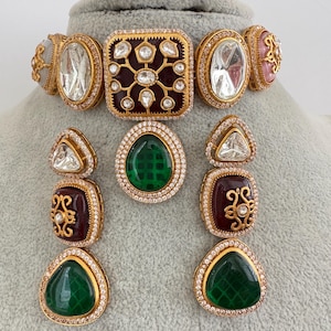 Victorian Sabyasachi-inspired moissanite polki Kundan choker Necklace, Indian Bridal Jewelry, Bollywood Sabyasachi Necklace,Indian Pakistani