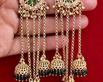 Gold Polki long Jhumka/Stone Jhumka/Indian Jewelry/Indian jhumka earrings/Pakistani Jewelry/Indian earrings/Temple jewelry/Jhumka earrings