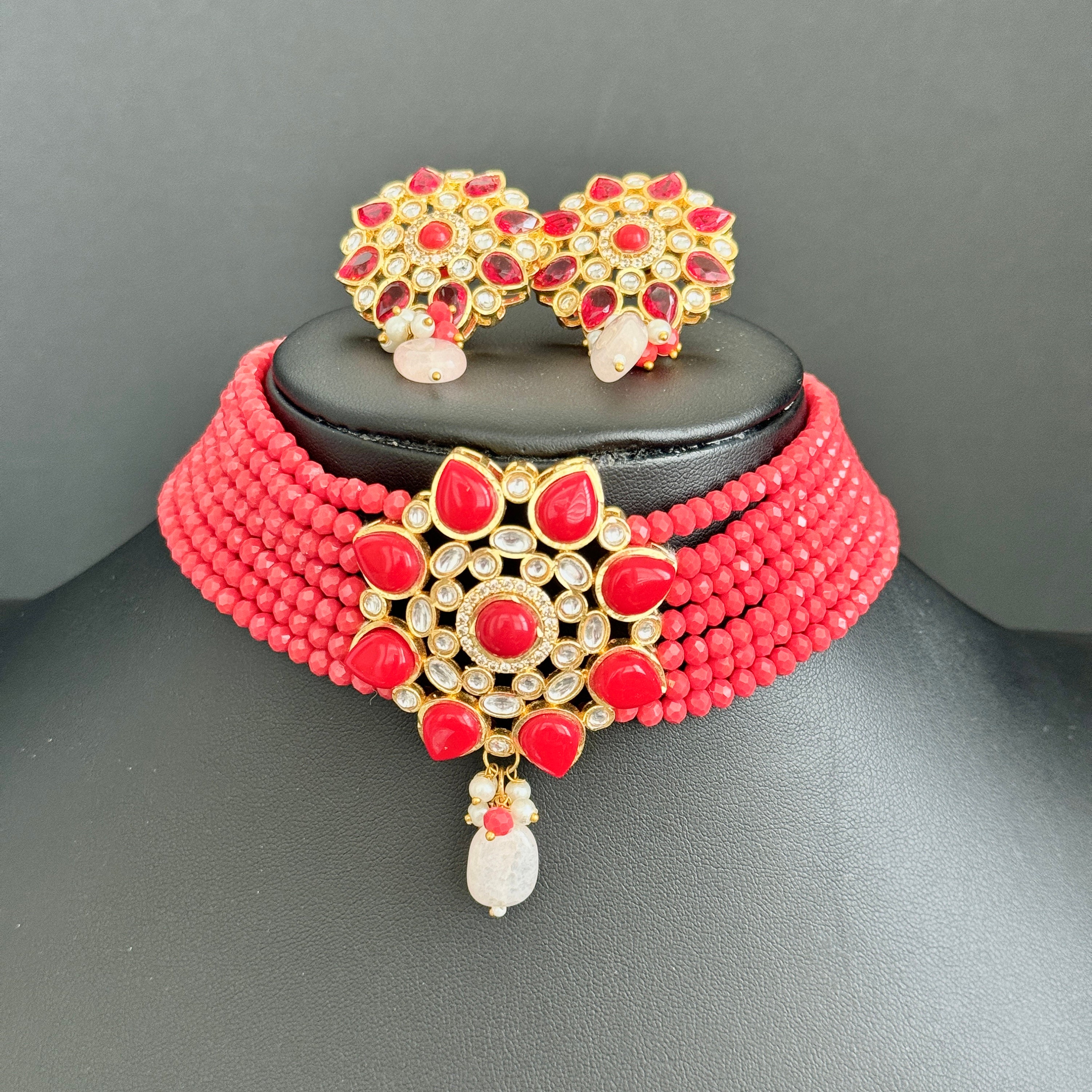 Pink Flipkart Neck Choker Coral Pink Kundan Necklace Set/ Kundan