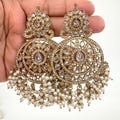 Antique Polki Kundan chandbali Indian Pakistani Earrings, Antique Long Earring With dull Gold Plating, Indian Pakistani wedding collection