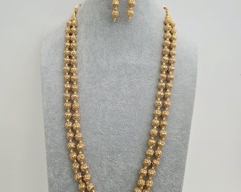 Antique Matar Mala Necklace With Gold Plating\ Antique Gold Long Necklace/Indian Necklace/South Indian Necklace/Long Necklace/Indian Jewelry