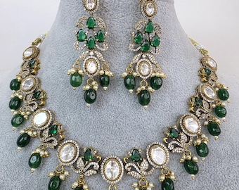 Green Victorian Moissanite Kundan Necklace/Kundan Choker/Bollywood Jewelry/Indian wedding/Bridal jewelry/Indian Wedding/Pakistani/Punjabi