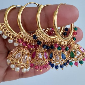 Small Gold plated polki Hoop Earrings/Bali Jhumkas/Traditional  earrings/Trendy earrings/Statement earrings/Bridal jewelry/Pakistani/Punjabi