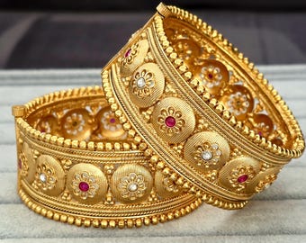 Ruby Gold Plated Kundan Openable Bangle - Indian Pakistani Wedding