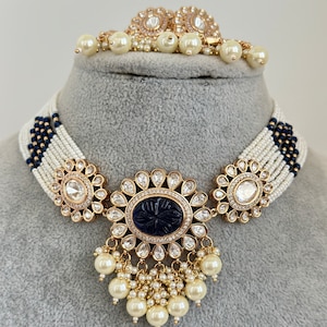 Blue Premium quality gold plated silver foiled Kundan necklace/Traditional/Ethnic/Kundan Jewelry/ Kundan Choker/Indian Bridal/wedding