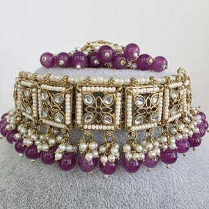 Purple Kundan Necklace Set/ Kundan Choker/ Bollywood Jewelry/ Indian jewelry/ Pakistani necklace/ punjabi necklace/bridal/indian wedding