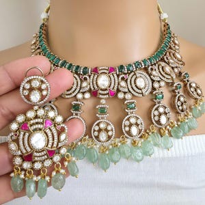Green Bridal Victorian Moissanite Polki Kundan Necklace,Sabyasachi Necklace,Indian Bridal Jewelry,Bollywood Designer Necklace