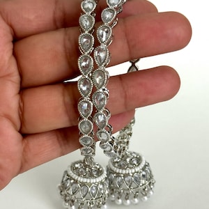 Bollywood Style Jhumka Polki Kundan Silver finish Bangles Set(2 Pc) Punjabi Pearl bangles Set/Bridal bangles/ wedding jewelry/pakistani