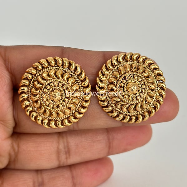 Gold Stud Earrings/Antique tops/Indian Studs/Indian Earrings/Temple Jewelry/South indian earrings/Bridal Jewelry/Indian wedding