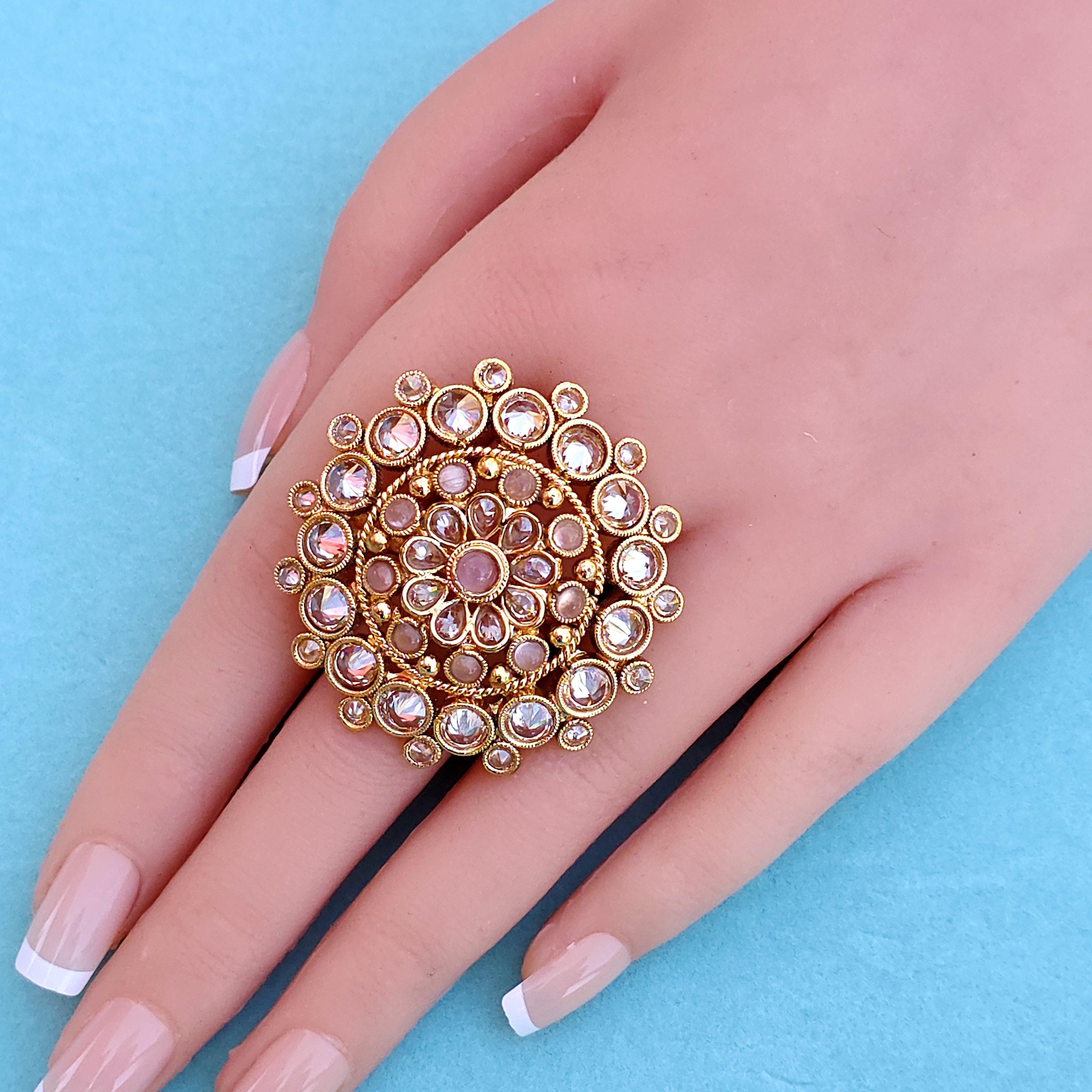 Large Gold Plated Polki Ring/adjustable Ring/indian Ring