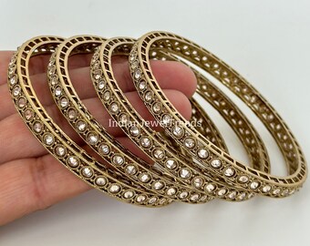 Set of 4 Polki Kundan Bangles/Indian bangles/Punjabi bangles/Pakistani Jewelry/Indian Jewelry/Bridal bangles/Antique bangles/Reverse AD