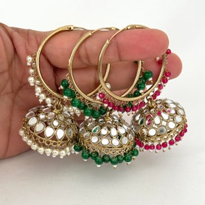 Spiegel Hoop Ohrringe/Bali Jhumkas/Traditionelle ethnische Creolen/Trendige Creolen/Statement Ohrringe/Brautschmuck/Pakistani/Punjabi