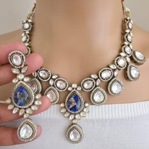 Blue Victorian Moissanite polki kundan necklace/Sabyasachi Necklace/Kundan Jewelry Set/Indian wedding collection/Bridal Indian Pakistani