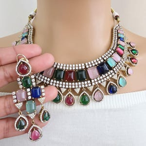 Multi Victorian Monalisa Cz diamond Necklace, Indian Bridal Jewelry, Bollywood Sabyasachi Designer necklace, Pakistani Wedding