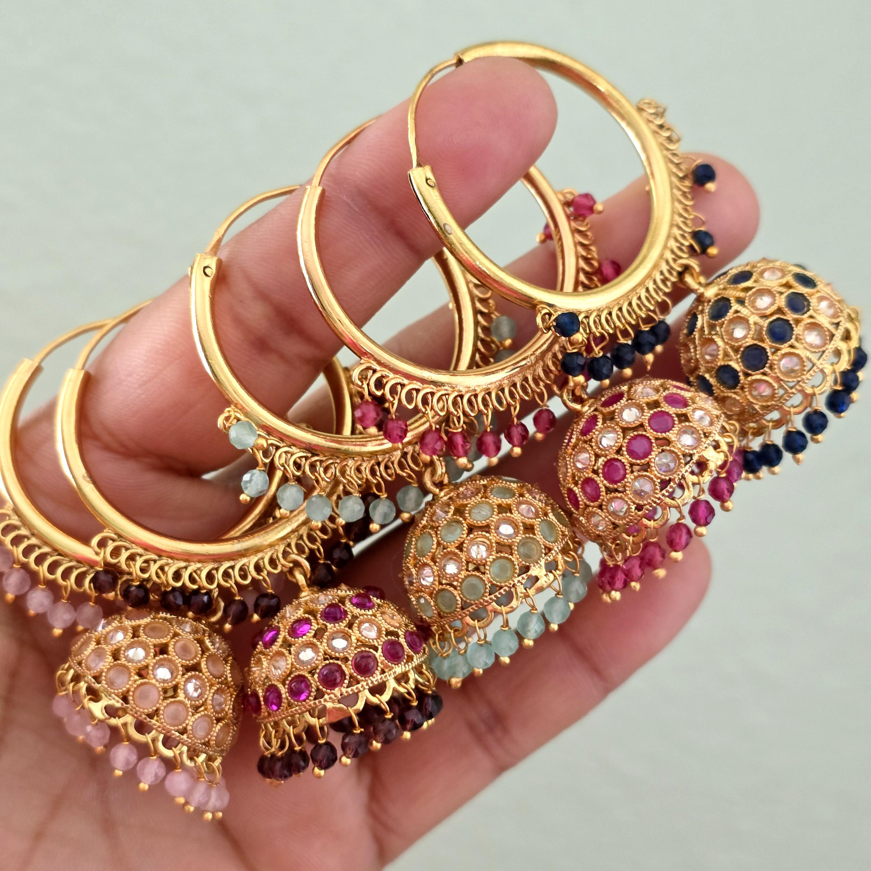 Gold Plated Polki Jhumka Earrings, Traditional Bali Style