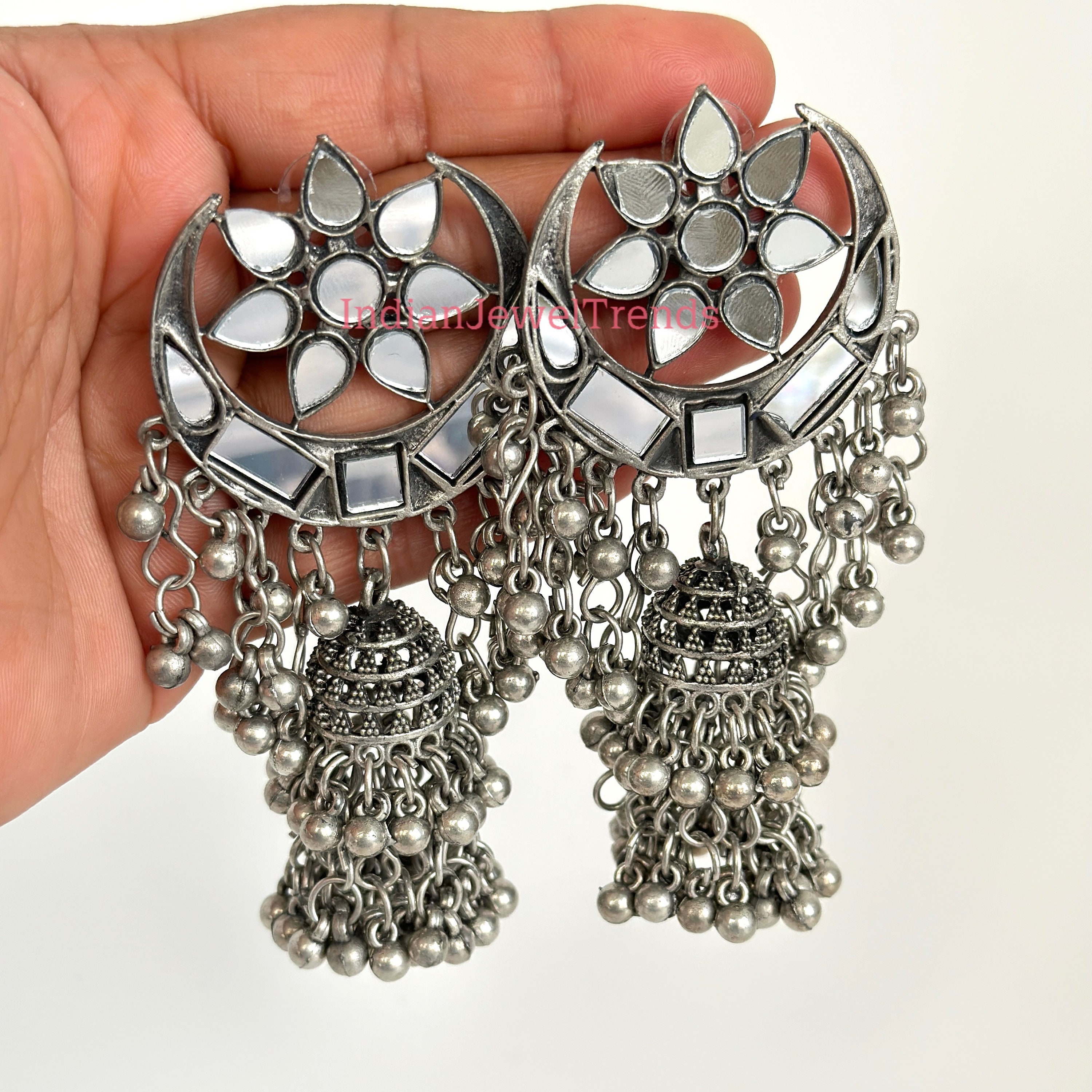 Buy Exceptional Peacock Beaded Silver Jhumka Earrings |GRT Jewellers