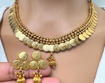 Antique Temple Gold Coin Necklace/South Indian Jewelry/Temple Jewelry/Guttapusalu Necklace/Wedding necklace/Bridal necklace/Indian necklace