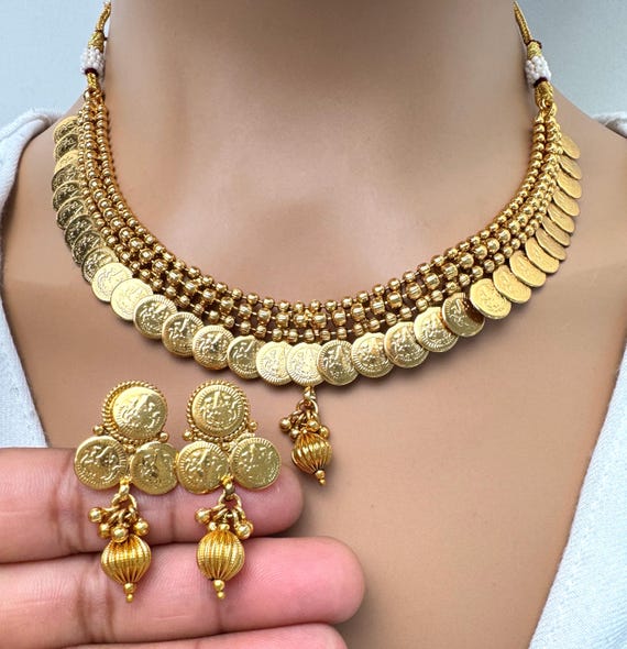 Set Gioielli Indiani Placcato Oro Per Matrimonio | Collana Tempio Moda Bollywood, Nuovo Con Etichette