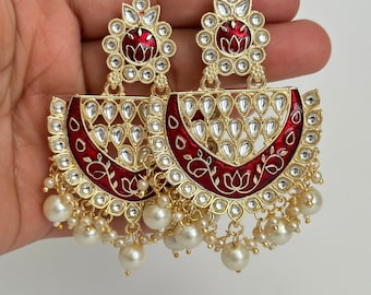 Kundan earrings/Kundan Chandbalis/Indian Earrings/pearl earrings/Pakistani Earrings/bollywood Earrings/Indian jewelry/Indian wedding Jewelry