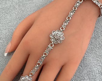 Silver Polki Kundan Single Hath Paan/Bracelet/Haath phool/Hathh Panja/finger Hand bracelet/Bridal/hand harness/Indian Hand Jewelry/Indian