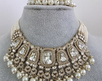 Weisse antike Polki Kundan Halskette Set/Antike Halskette Set/Indian Schmuck/Pakistanische Schmuck-Set/Hochzeitskette/Braut Halskette/Indian