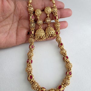 Ruby Antique Matar Mala Necklace With Gold Plating\ Antique Gold Long Necklace/Indian Necklace/South Indian Necklace/Long Necklace