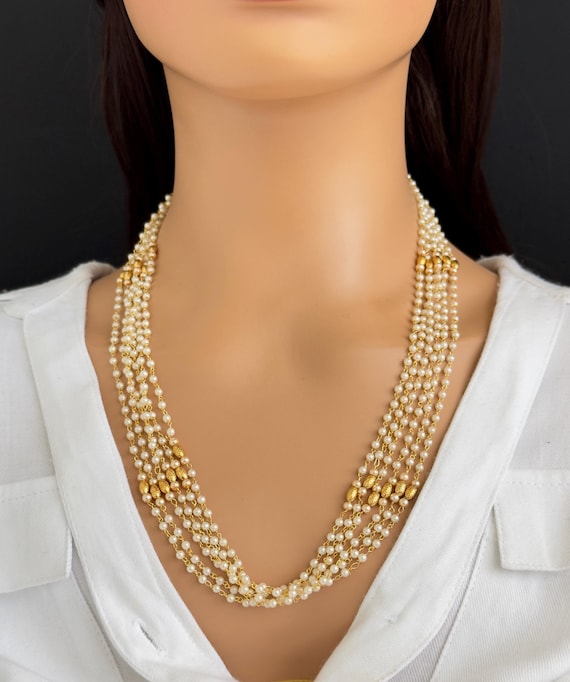 Antique Pearl Mala Necklace With Gold Plating\ Antique Gold Long