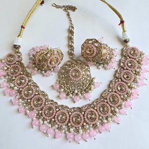 Pink Antique Polki Kundan Necklace set/Reverse Ad Necklace/Statement necklace/Indian/Punjabi Necklace/Pakistani Jewelry/Bridal necklace/