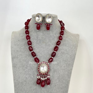 Rubin ungeschliffene Viktorianische Polki Kundan Kette/Indische lange Kette/Statement Kette/Lange Mala/Semi Precious Kette/Rani Haar/Pakistanisch