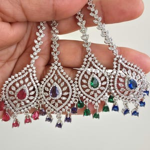 American Diamond Maang tikka/Indian Jewelry/ Indian Wedding Jewelry/ Pakistani Jewelry/ Jhoomer/ Matha patti/ Indian forehead jewelry