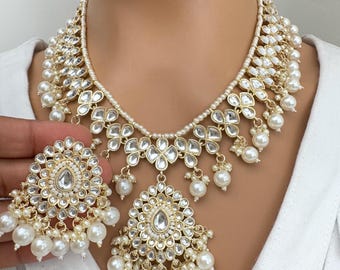 Kundan Pearl Necklace Set/ Kundan Choker/ Bollywood Jewelry/ Indian jewelry/ Pakistani necklace/ punjabi necklace/bridal /indian wedding