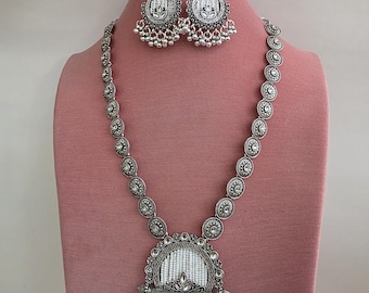 Kundan Pearl Long Oxidized Afghani Necklace/Oxidized Indian Jewelry/Boho Jewelry/Afghan necklace/Afghani jewelry/gypsy necklace/