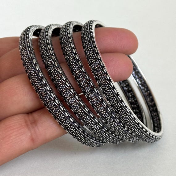 Oxidized Silver Bangles (4 Pc), Boho Tribal Indian Jewelry - Etsy