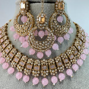 Pink Shadow Stone Kundan Necklace Set/ Bollywood Jewelry/ Indian jewelry/ Pakistani necklace/Punjabi/bridal necklace/Indian wedding