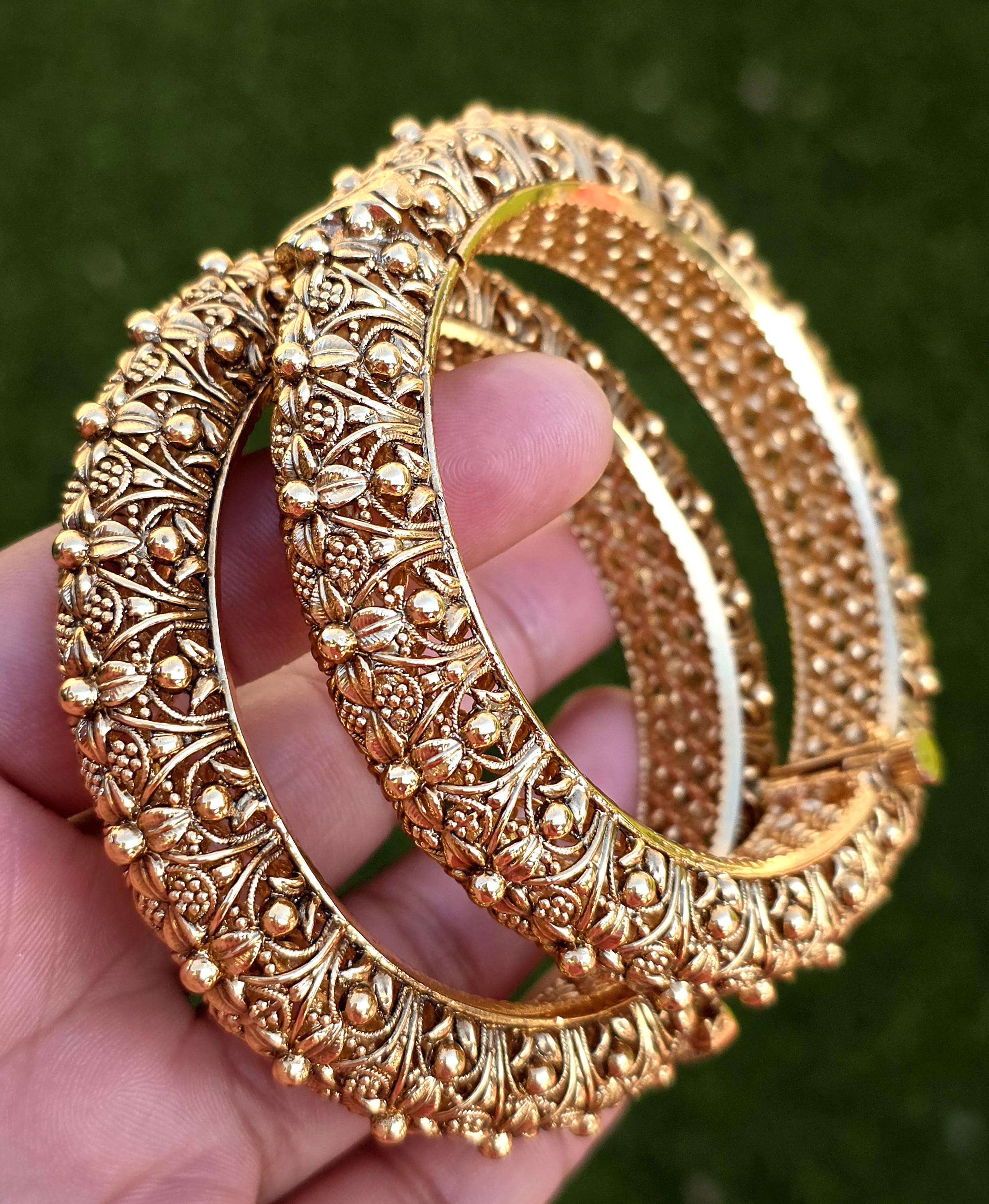 Gold Kada Bangles (2pc) - Antique Indian Bridal Jewelry