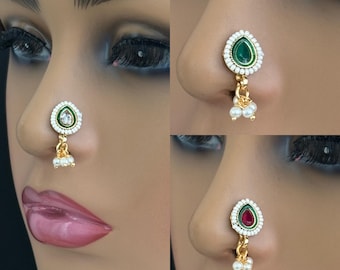Gold Nose Ring/Nath/Nathani/Boho Jewelry/Nose Clip/Ear Cuff/NON piercing nose ring/Bollywood Jewelry/Wedding Jewelry/Indian Bridal Jewelry
