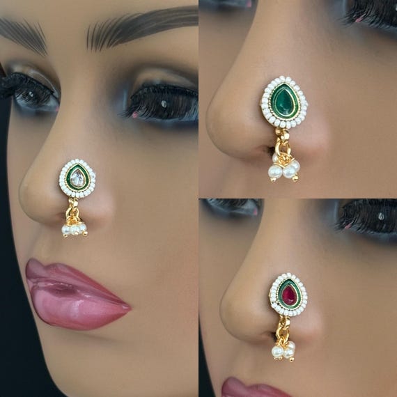 Gold Nose Ring nath nathani boho Jewelry nose Clip ear Cuff non Piercing Nose Ring bollywood Jewelry wedding Jewelry indian Bridal Jewelry Etsy
