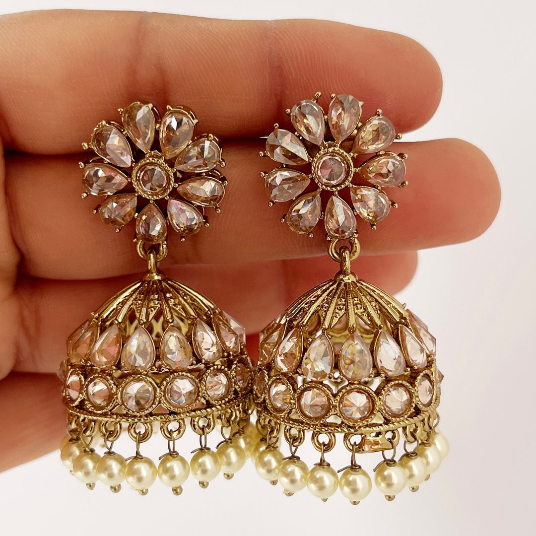 Flipkart.com - Buy DECOLOGY Beautiful & Attractive Big Kundan Jhumka  earrings for Girls and Women. (White Color) Brass Jhumki Earring Online at  Best Prices in India