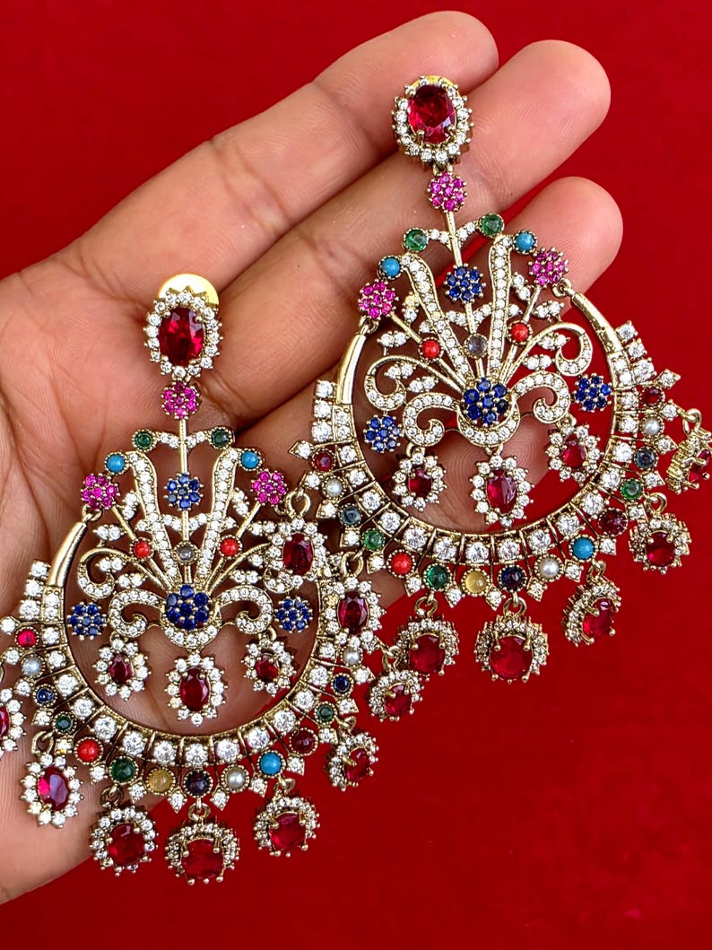 Sabyasachi-inspired CZ Stone Earrings, Victorian Designer Statement Sabyasachi-inspired CZ Stone Earrings, Victorian Designer Statement