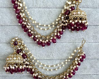 Purple kundan bahubali jhumka, Kundan jhumnka, bahubali earrings, Kundan Jewelry for wedding, indian pakistani jewelry