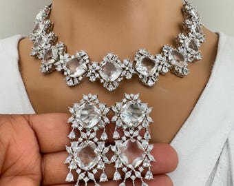 American Diamond Necklace Set: Cubic Zirconia, Adjustable Chain Closure