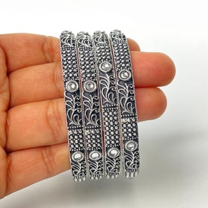 Oxidized Silver Bangles(4 Pc)/German Silver/Black Metal/Boho/Tribal/Indian Jewelry/Pakistani Jewelry/Oxidized Bangles