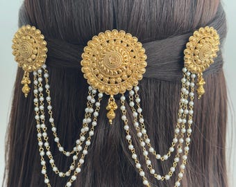 Gold Bridal Jada Billalu Polki Hair choti clips/kondai/Bharatanatyam Kuchipudi Dance/south Indian wedding/Hair choti accessories,Hair Brooch