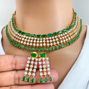 Groen gouden CZ diamanten ketting/delicate CZ stenen ketting/elegant/unieke sieraden/Indiaas/Pakistaans/Bollywood/Indiase bruiloft/bruids