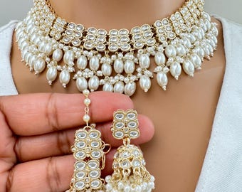 White Kundan Necklace Set/ Kundan Choker/ Bollywood Jewelry/ Indian jewelry/ Pakistani necklace/ punjabi/bridesmaid necklace/indian wedding